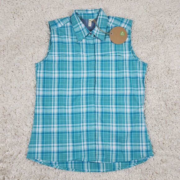 Dakini Plaid Boyfriend Shirt Womens Medium Green Stretch Hidden Side Pocket Snap - Picture 1 of 12